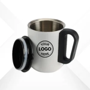 Enjoy your coffee with our Personalized White Steel Coffee Mug. This durable mug is perfect for custom branding and makes an excellent corporate gift. Order now!